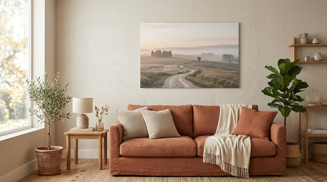 Tirage photo imprimé sur carton mousse, déco murale au-dessus d'un canapé