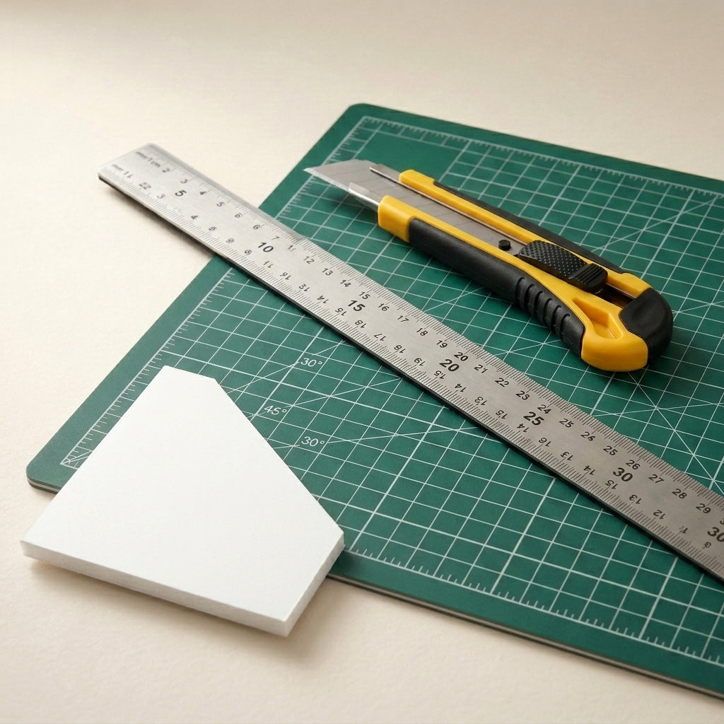 Kit de découpe carton mousse : cutter, règle métallique et tapis A3
