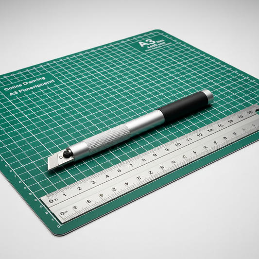 Kit de découpe carton mousse complet - cutter 18mm, règle 60cm et tapis A3